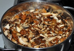 За час-полтора до начала готовки грибы тщательно промыть и залить такой же холодной водой.
